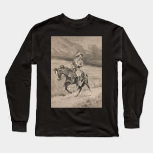 Cowboy On A Horse - Vintage Western American Art Long Sleeve T-Shirt